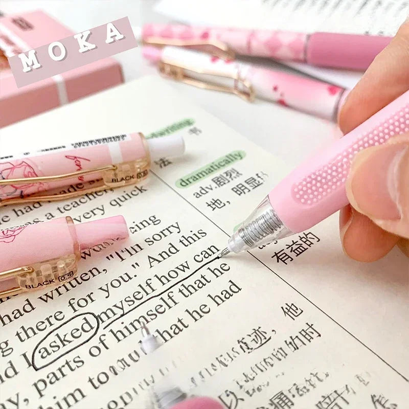 6pcs/set Retro European Style Gel Pen Vintage Rose Red Series Stationery 0.5mm Black Ink Scrapbook Pen Student Supplies School