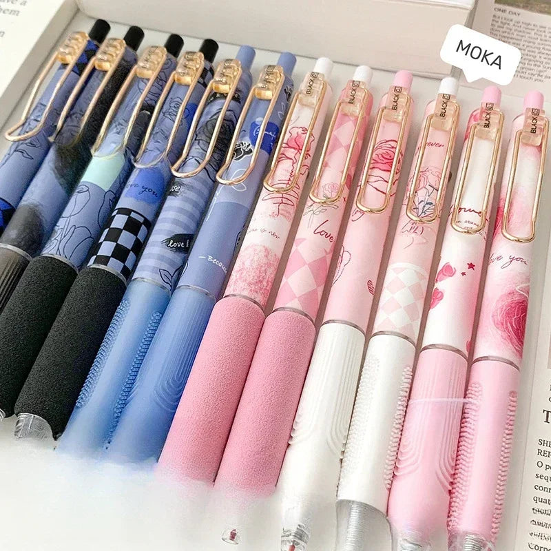 6pcs/set Retro European Style Gel Pen Vintage Rose Red Series Stationery 0.5mm Black Ink Scrapbook Pen Student Supplies School