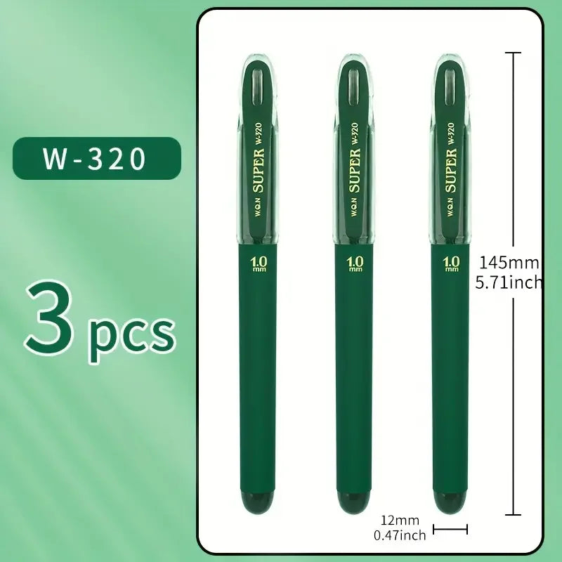 1pc/3pcs Green Ink Gel Pen, 1.0mm,for Writing, Large Capacity Refill, Office Supplies Back To Sochool Stationery